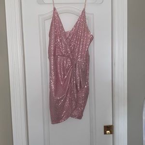 Super cute pink sparkly mini dress perfect for homecoming or any fun event!